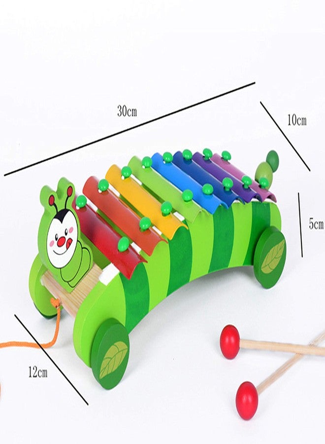 CrazyCrafts 2 in 1 Animal Xylophone with Pull Along Wooden Toys for Kids, Wooden Xylophone for Boys and Girls Caterpillar - Image 3